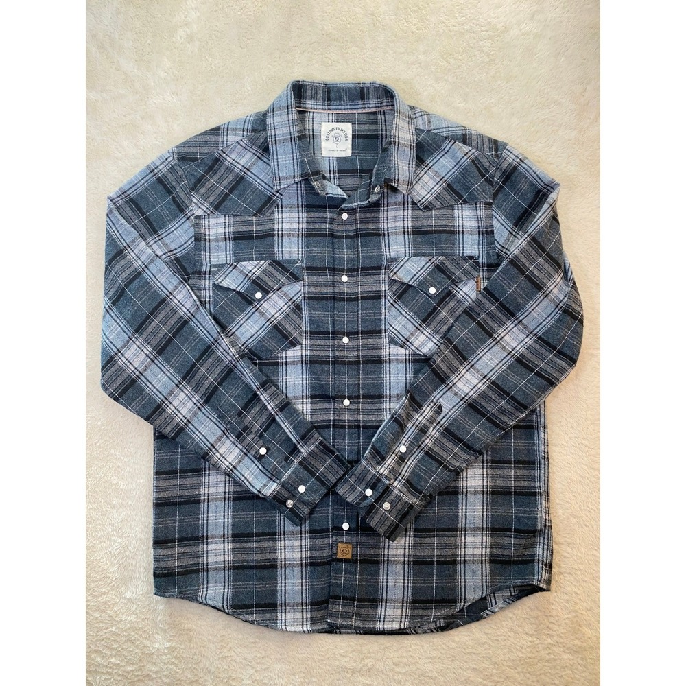 Customized Version Dubinik Pearl Snap Flannel Shirt Men's Size L Plaid Gray